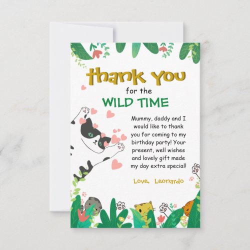 Wild Time Cute Kitty Cat Greenery  Thank You Card