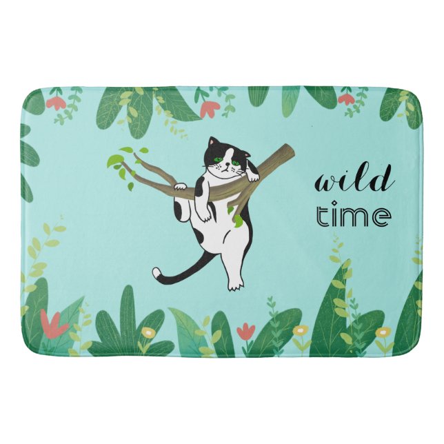 Wild Time Greenery Safari Kitty Cat Bath Mat (Front)