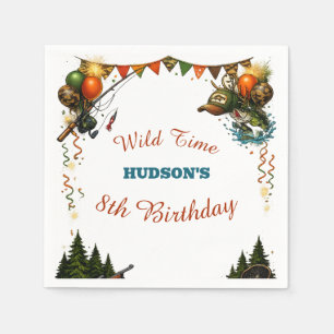 Wild Time Hunting and Fishing Boys 8th Birthday  Napkins