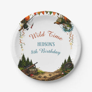 Wild Time Hunting and Fishing Boys 8th Birthday Paper Plates
