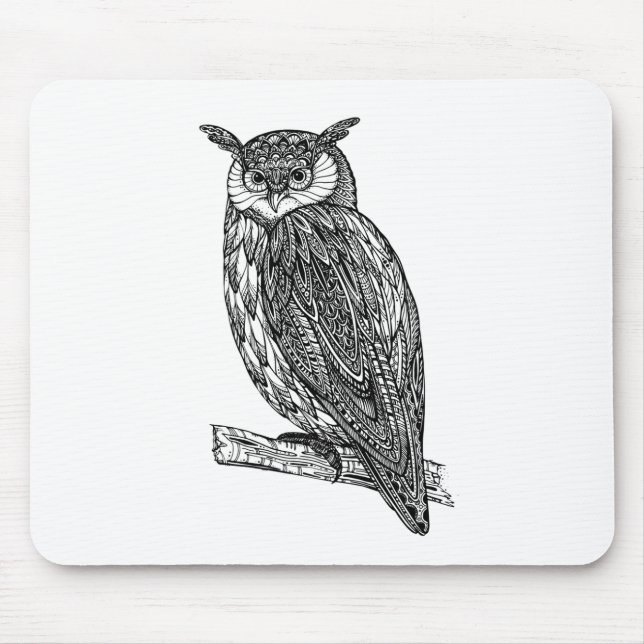 Wild Totem Animal Owl Doodle Mouse Pad (Front)