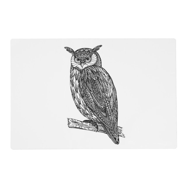 Wild Totem Animal Owl Doodle Placemat (Front)