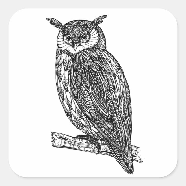 Wild Totem Animal Owl Doodle Square Sticker (Front)