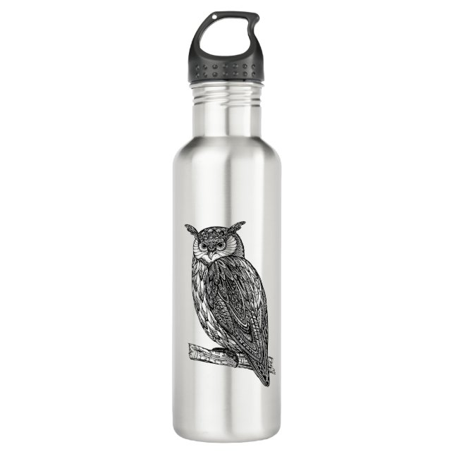 Wild Totem Animal Owl Doodle Stainless Steel Water Bottle (Front)