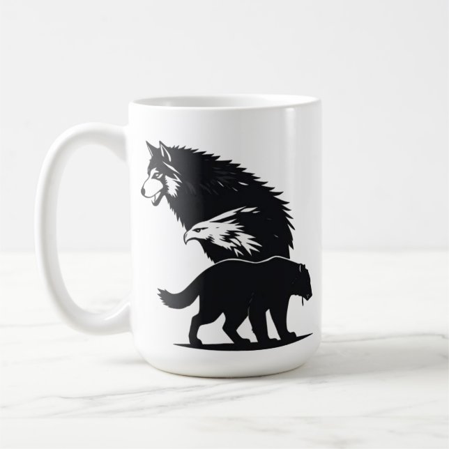 Wild Trio: Wolf, Eagle, and Bear Silhouette Coffee Mug (Left)