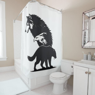 Wild Trio: Wolf, Eagle, and Bear Silhouette Shower Curtain