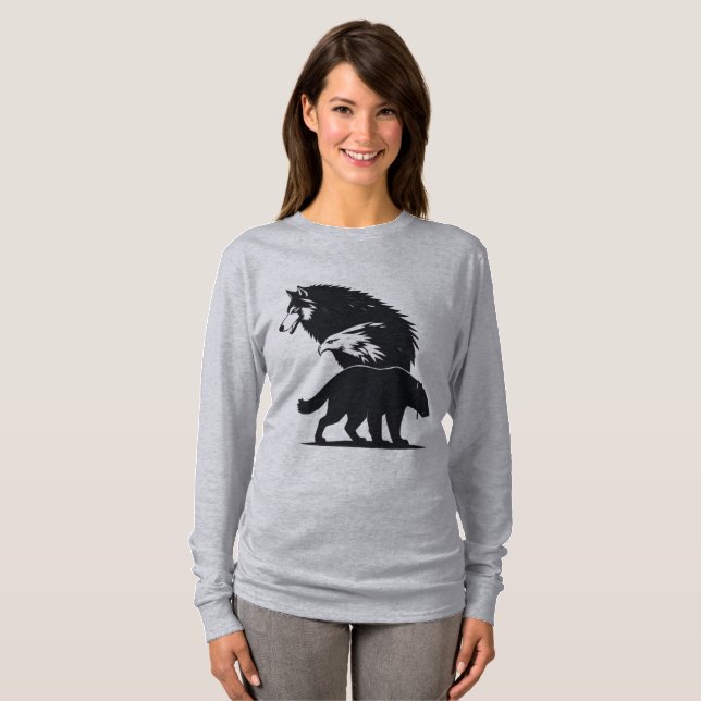 Wild Trio: Wolf, Eagle, and Bear Silhouette T-Shirt (Front Full)