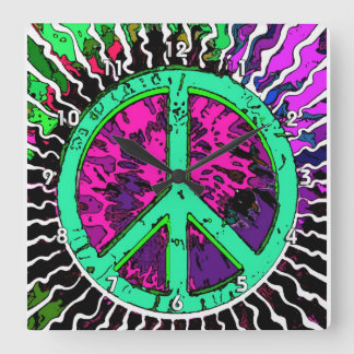 Wild Trippy Hippie Peace Sign Square Wall Clock