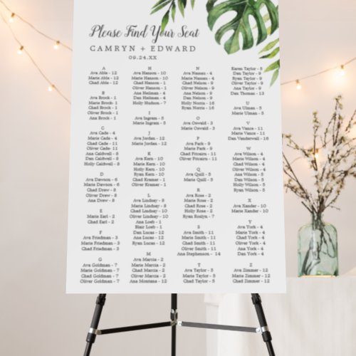 Wild Tropical 24x36" Alphabetical Seating Chart Foam Board