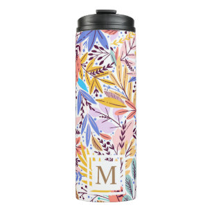 Wild Tropical Foliage Trendy Color Monogram Thermal Tumbler