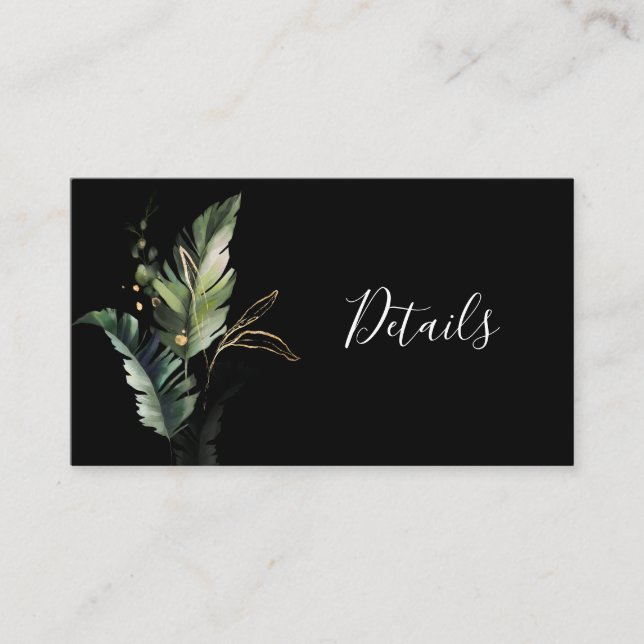 Wild Tropical Foliage Wedding Black Details Enclos Enclosure Card (Front)