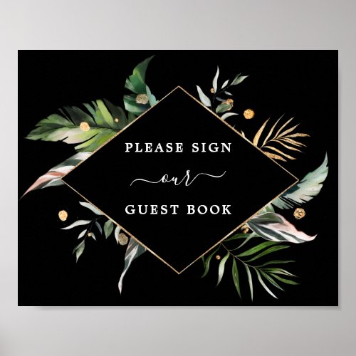 Wild Tropical Foliage Wedding Black Guestbook Sign