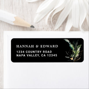 Wild Tropical Foliage Wedding Black Return Address Label
