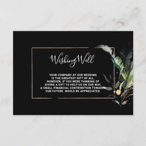 Wild Tropical Foliage Wedding Black Wishing Well Enclosure Card