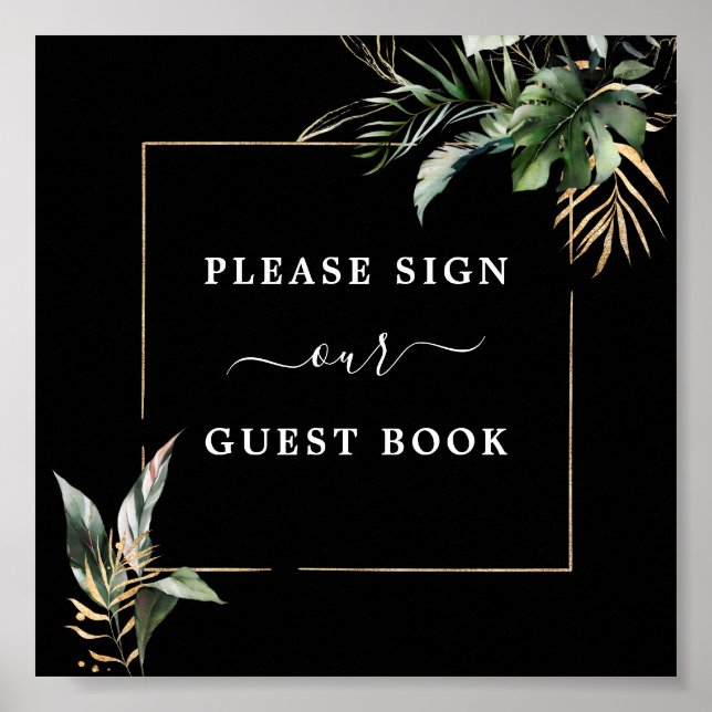 Wild Tropical Foliage Wedding Guest Book Sign (Front)