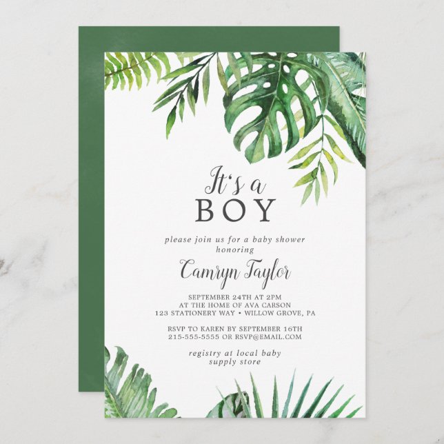 Wild Tropical It's A Boy Baby Shower Invitation (Front/Back)