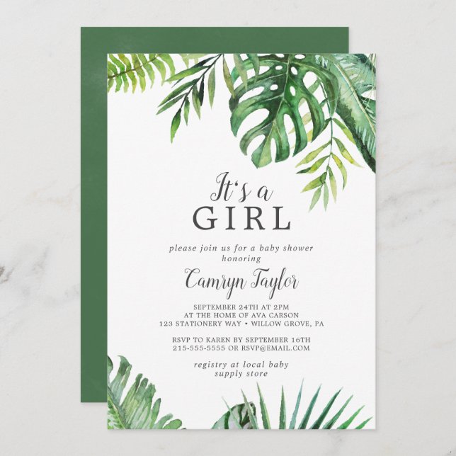 Wild Tropical It's A Girl Baby Shower Invitation (Front/Back)