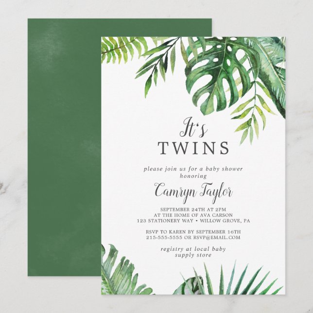 Wild Tropical It's Twins Baby Shower Invitation (Front/Back)