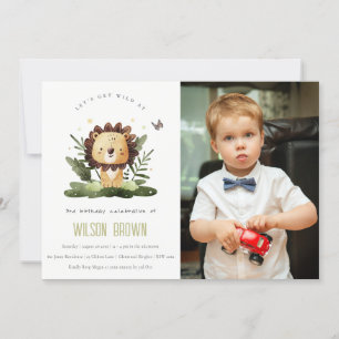 Wild Tropical Jungle Animal Lion Birthday Photo Invitation