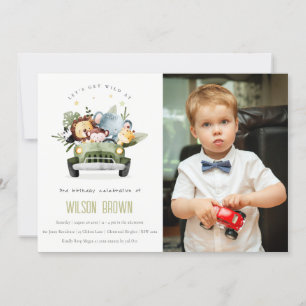 Wild Tropical Jungle Animals in Car Birthday Photo Invitation