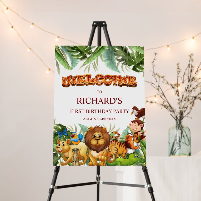 Wild Tropical Jungle Safari Animal Welcome Sign (In Situ (Stand))