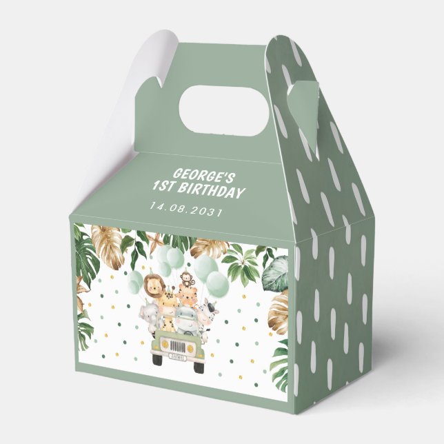 Wild Tropical Jungle Safari Animals Birthday Favor Boxes (Front Side)