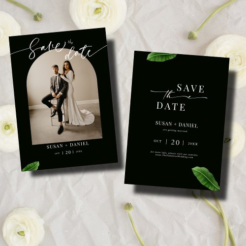 Wild Tropical Leaves  Modern Wedding Arch Photo Save The Date