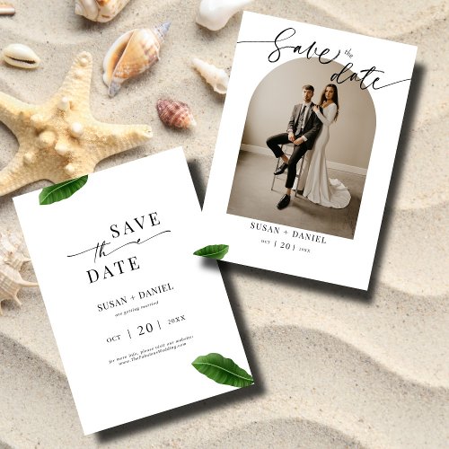 Wild Tropical Leaves  Modern Wedding Arch Photo Save The Date