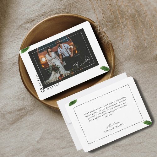 Wild Tropical Leaves Photo Wedding Thank You Card 