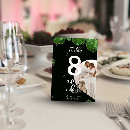 Wild Tropical  Lush Palm Leaves Photo Wedding   Table Number
