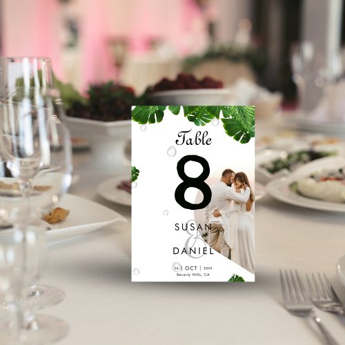 Wild Tropical  Lush Palm Leaves Photo Wedding   Table Number