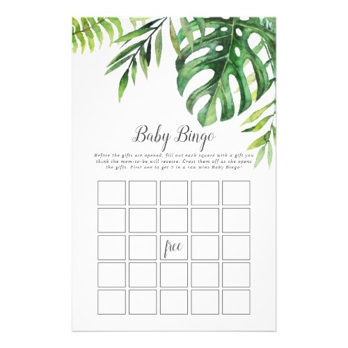 Wild Tropical Palm Baby Bingo Game Flyer