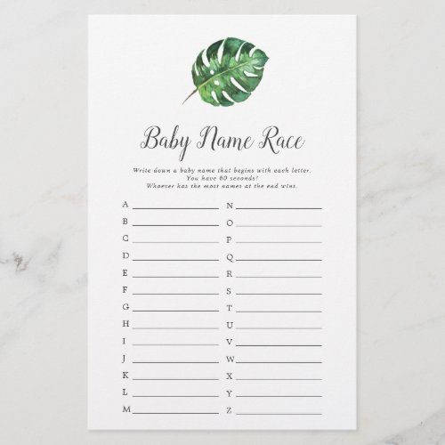 Wild Tropical Palm Baby Shower Baby Name Race Game