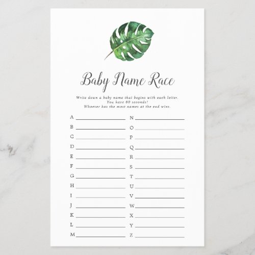 Wild Tropical Palm Baby Shower Baby Name Race Game
