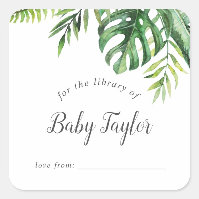 Wild Tropical Palm Baby Shower Bookplate (Front)