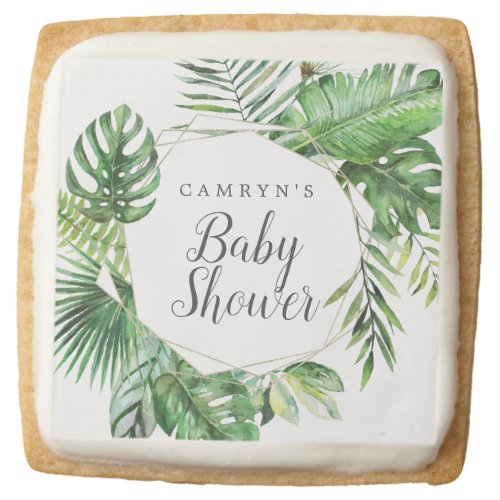 Wild Tropical Palm Baby Shower Favor Square Shortbread Cookie