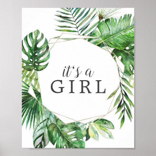 Wild Tropical Palm Baby Shower Its a Girl Sign