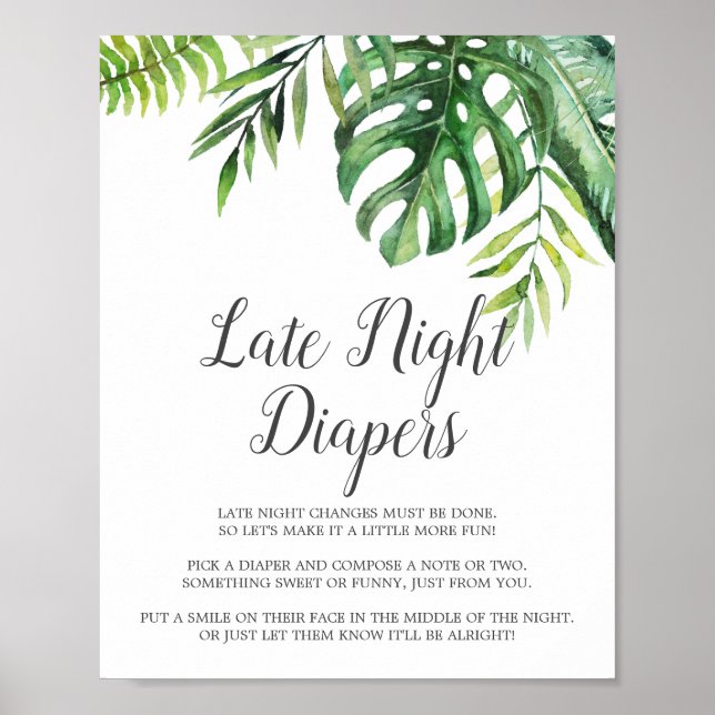 Wild Tropical Palm Baby Shower Late Night Diapers Poster (Front)