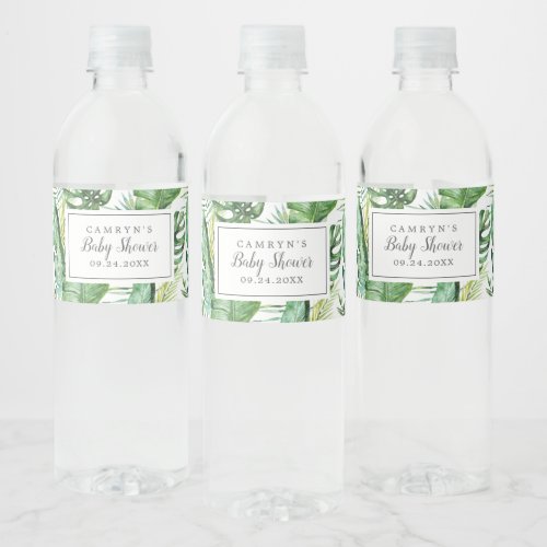 Wild Tropical Palm Baby Shower Water Bottle Label