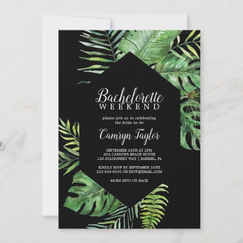 Wild Tropical Palm  Black Bachelorette Weekend Invitation