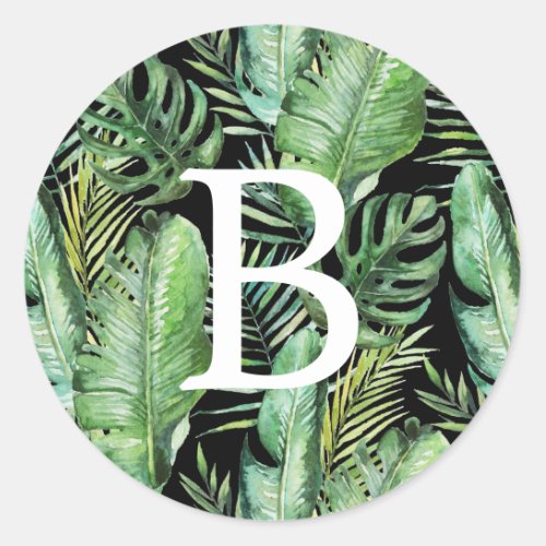 Wild Tropical Palm  Black Monogram Envelope Seals