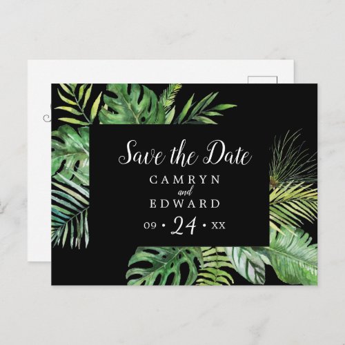 Wild Tropical Palm  Black Save the Date Postcard