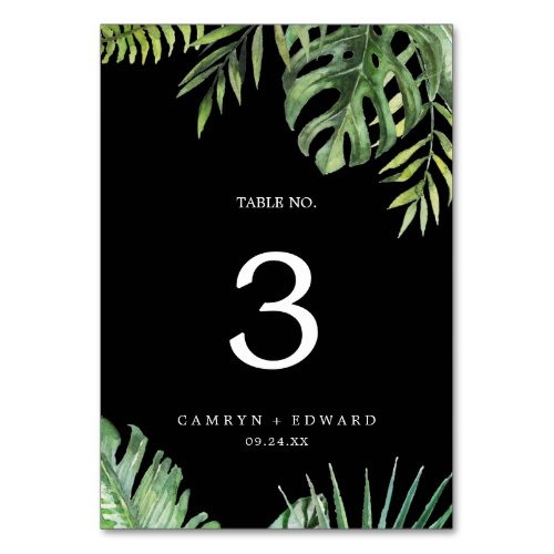 Wild Tropical Palm  Black Table Number