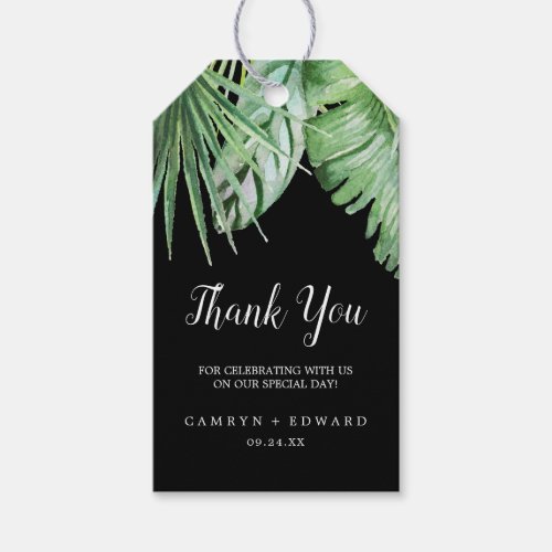 Wild Tropical Palm  Black Thank You Favor Gift Tags