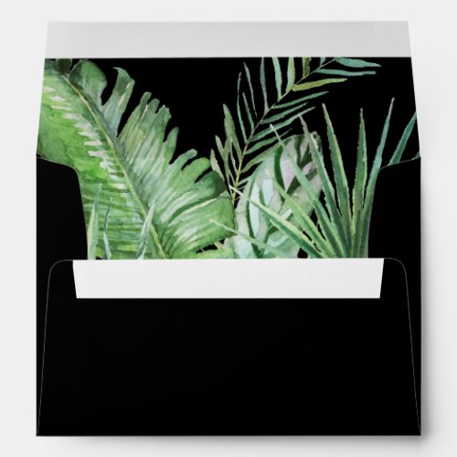 Wild Tropical Palm  Black Wedding Invitation Envelope