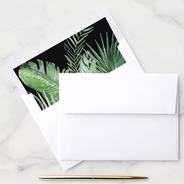 Wild Tropical Palm | Black Wedding Invitation Envelope Liner (Desk)
