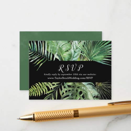 Wild Tropical Palm  Black Wedding Website RSVP Enclosure Card