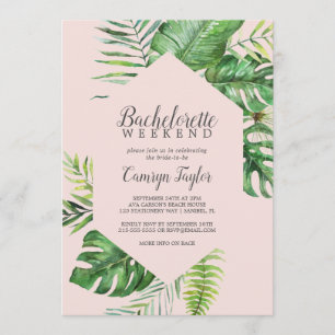 Wild Tropical Palm Blush Bachelorette Weekend Invitation