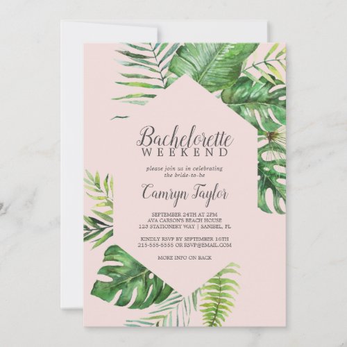 Wild Tropical Palm  Blush Bachelorette Weekend Invitation