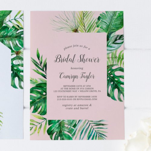 Wild Tropical Palm  Blush Bridal Shower Invitation